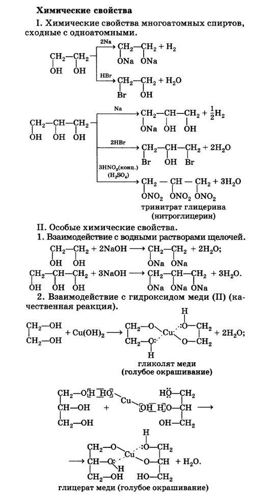 Формулы спиртов 10 класс. Химические свойства одноатомных и многоатомных спиртов. Химические свойства многоатомных спиртов 10 класс химия.